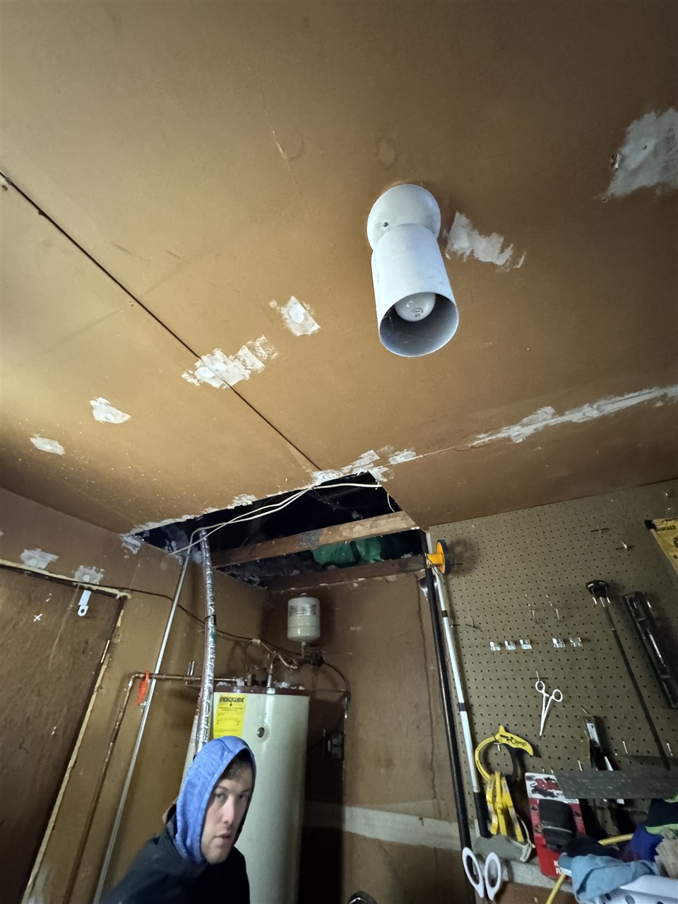 Drywall ceiling repair in progress